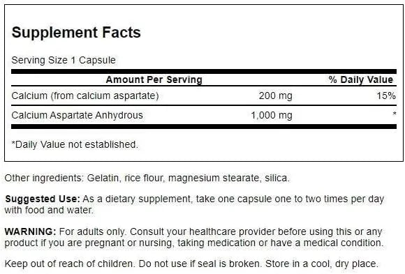 SWANSON - Swanson Calcium Aspartate 200Mg. 60 Capsulas - The Red Vitamin MX - Suplementos Alimenticios - {{ shop.shopifyCountryName }}