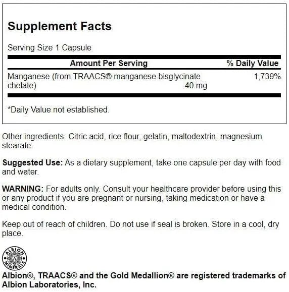 SWANSON - Swanson Albion Chelated Manganese 40Mg. 180 Capsulas - The Red Vitamin MX - Suplementos Alimenticios - {{ shop.shopifyCountryName }}