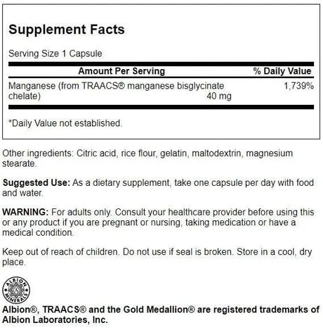 SWANSON - Swanson Albion Chelated Manganese 40Mg. 180 Capsulas - The Red Vitamin MX - Suplementos Alimenticios - {{ shop.shopifyCountryName }}