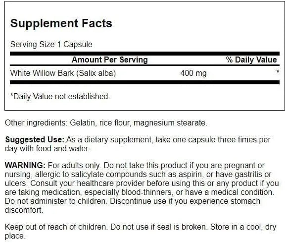 SWANSON - Swanson White Willow Bark 400Mg. 90 Capsulas 2 Pack - The Red Vitamin MX - Suplementos Alimenticios - {{ shop.shopifyCountryName }}