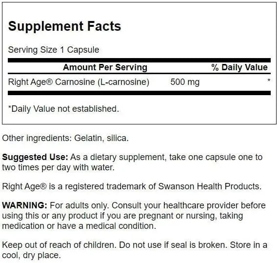 SWANSON - Swanson L-Carnosine 500Mg. 60 Capsulas 2 Pack - The Red Vitamin MX - Suplementos Alimenticios - {{ shop.shopifyCountryName }}