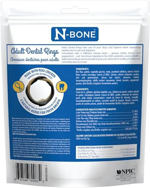 N-BONE - N-Bone Adult Dental Rings Chicken Flavor Dog Treats 7 Piezas - The Red Vitamin MX - Cuidado Dental Para Perros - {{ shop.shopifyCountryName }}