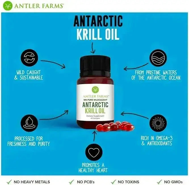 ANTLER FARMS - Antler Farms 100% Pure Wild Caught Antarctic Krill Oil 60 Capsulas Blandas - The Red Vitamin MX - Suplementos Alimenticios - {{ shop.shopifyCountryName }}