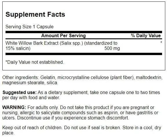 SWANSON - Swanson White Willow Bark Extract 500Mg. 120 Capsulas - The Red Vitamin MX - Suplementos Alimenticios - {{ shop.shopifyCountryName }}
