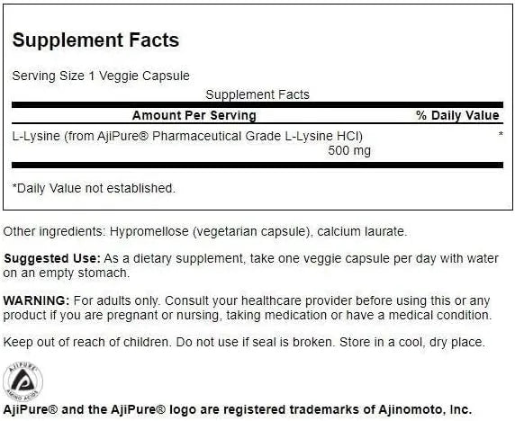 SWANSON - Swanson L-Lysine 500Mg. 90 Capsulas - The Red Vitamin MX - Suplementos Alimenticios - {{ shop.shopifyCountryName }}