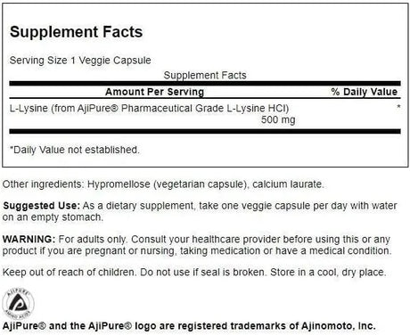 SWANSON - Swanson L-Lysine 500Mg. 90 Capsulas - The Red Vitamin MX - Suplementos Alimenticios - {{ shop.shopifyCountryName }}