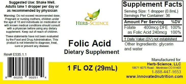 HERB SCIENCE - Herb-Science Liquid Vitamin B9 Folic Acid 1 Fl.Oz. - The Red Vitamin MX - Suplementos Alimenticios - {{ shop.shopifyCountryName }}