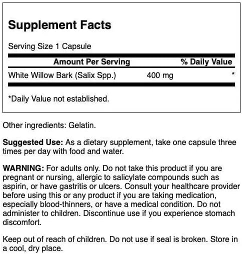 SWANSON - Swanson White Willow Bark 400Mg. 90 Capsulas - The Red Vitamin MX - Suplementos Alimenticios - {{ shop.shopifyCountryName }}