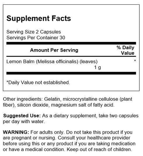 SWANSON - Swanson Full Spectrum Lemon Balm 500Mg. 60 Capsulas - The Red Vitamin MX - Suplementos Alimenticios - {{ shop.shopifyCountryName }}
