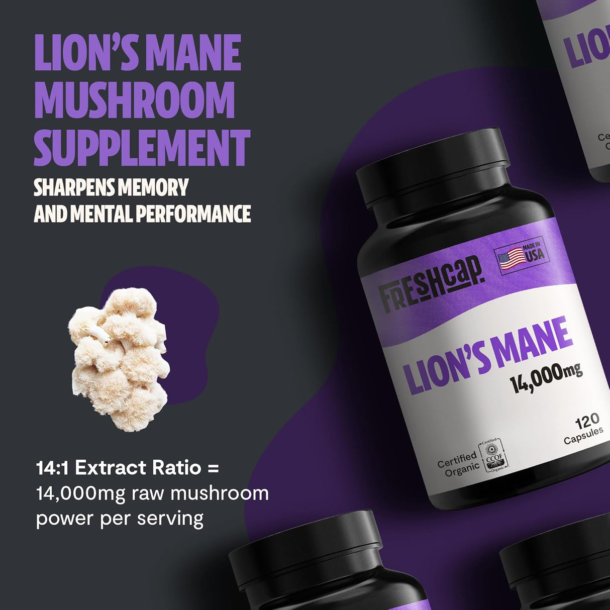 FreshCap Lion's Mane Mushroom Supplement 1400Mg. 120 Capsulas