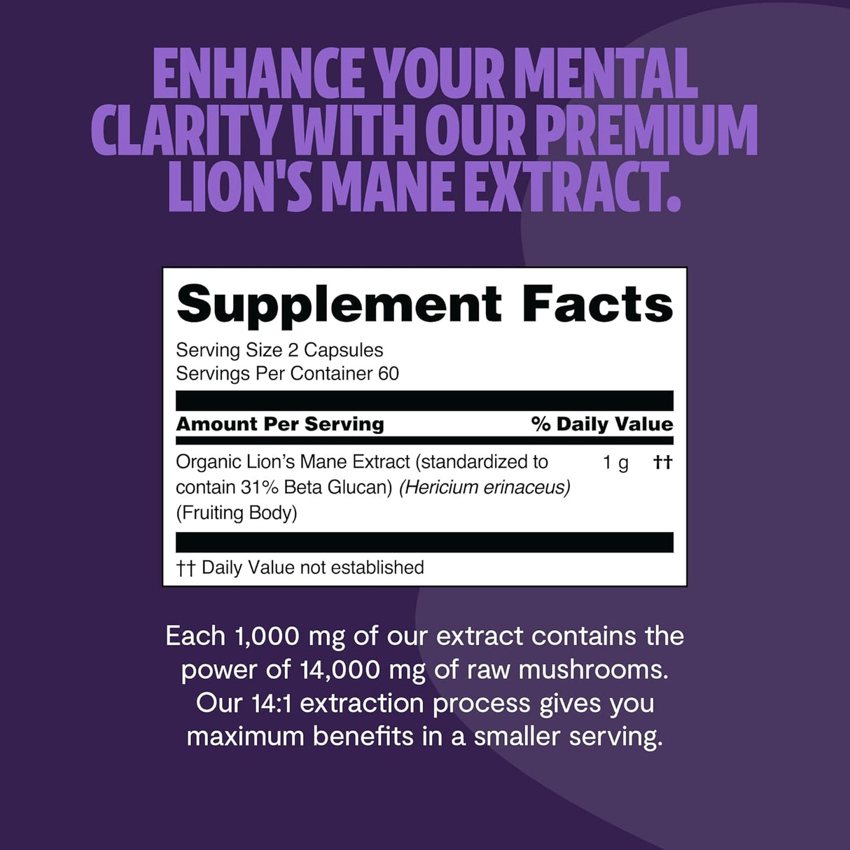 FreshCap Lion's Mane Mushroom Supplement 1400Mg. 120 Capsulas