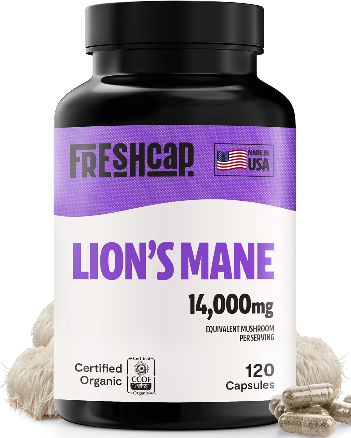 FreshCap Lion's Mane Mushroom Supplement 1400Mg. 120 Capsulas