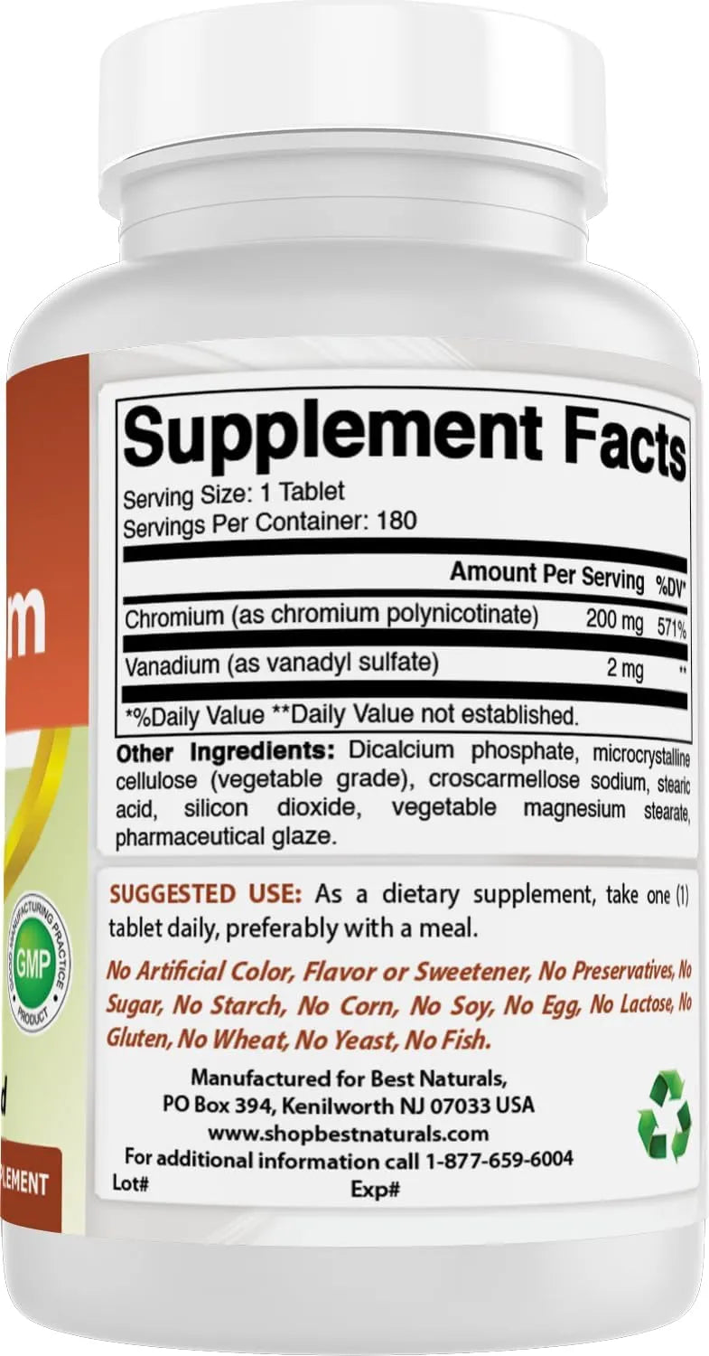 BEST NATURALS - Best Naturals Vanadium 2Mg. with Chromium 180 Tabletas - The Red Vitamin MX - Suplementos Alimenticios - {{ shop.shopifyCountryName }}