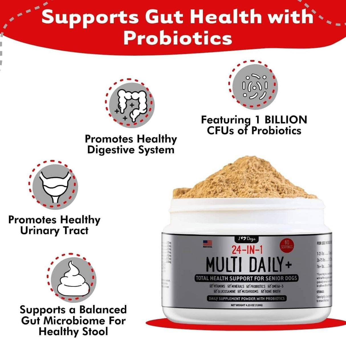 IHEARTDOGS - iHeartDogs 24-in-1 Senior Multivitamin Daily+ Total Health Support Powder 60 Servicios 120Gr. - The Red Vitamin MX - Multivitamínicos Para Perros - {{ shop.shopifyCountryName }}
