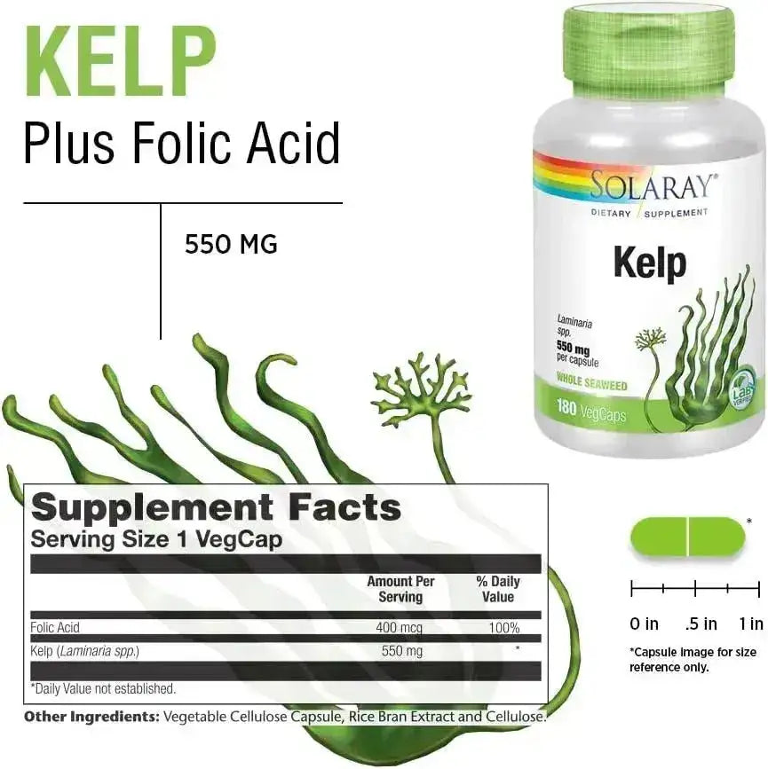 SOLARAY - Solaray Kelp 550Mg. 180 Capsulas - The Red Vitamin MX - Suplementos Alimenticios - {{ shop.shopifyCountryName }}