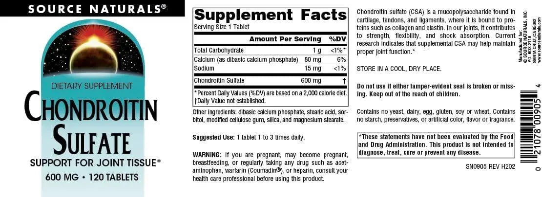 SOURCE NATURALS - Source Naturals Chondroitin Sulfate 600Mg. 120 Tabletas - The Red Vitamin MX - Suplementos Alimenticios - {{ shop.shopifyCountryName }}