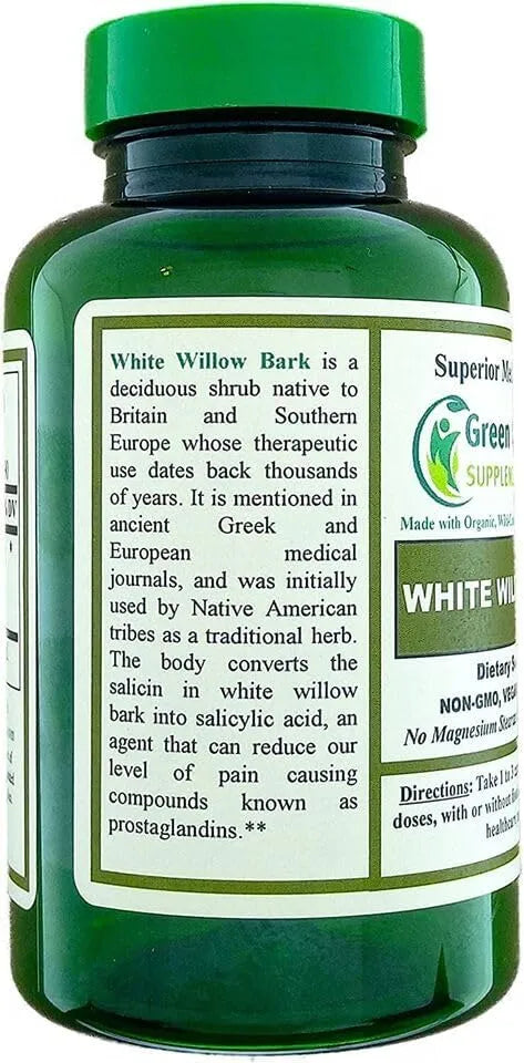 GREEN ORGANIC SUPPLEMENTS - Green Organic Supplements White Willow Bark 90 Capsulas - The Red Vitamin MX - Suplementos Alimenticios - {{ shop.shopifyCountryName }}