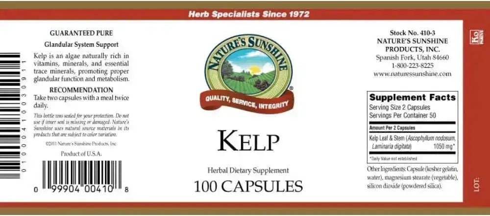 NATURES SUNSHINE - Nature's Sunshine Kelp 100 Capsulas - The Red Vitamin MX - Suplementos Alimenticios - {{ shop.shopifyCountryName }}