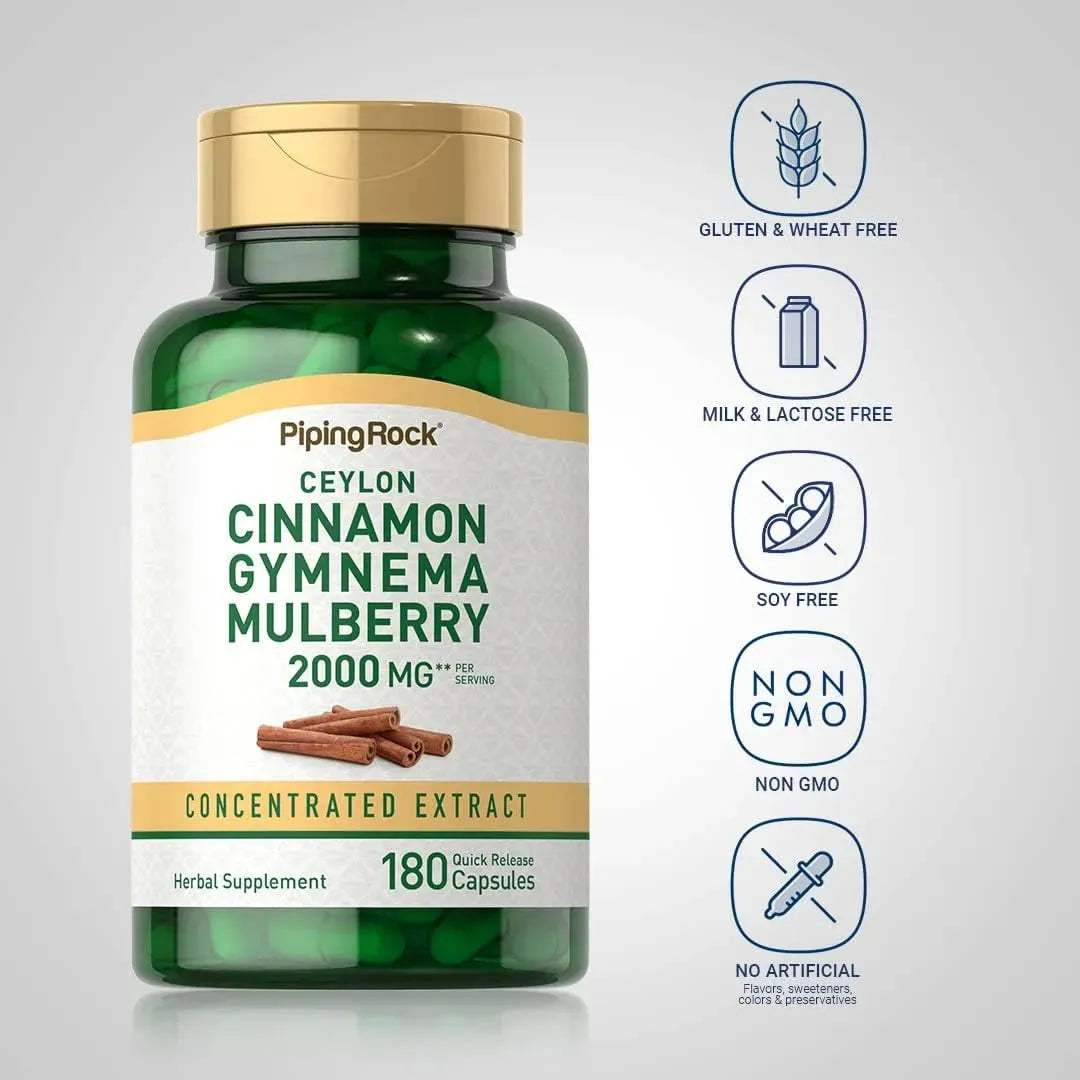 PIPING ROCK - Piping Rock Ceylon Cinnamon with Gymnema & Mulberry 2000Mg. 180 Capsulas - The Red Vitamin MX - Suplementos Alimenticios - {{ shop.shopifyCountryName }}