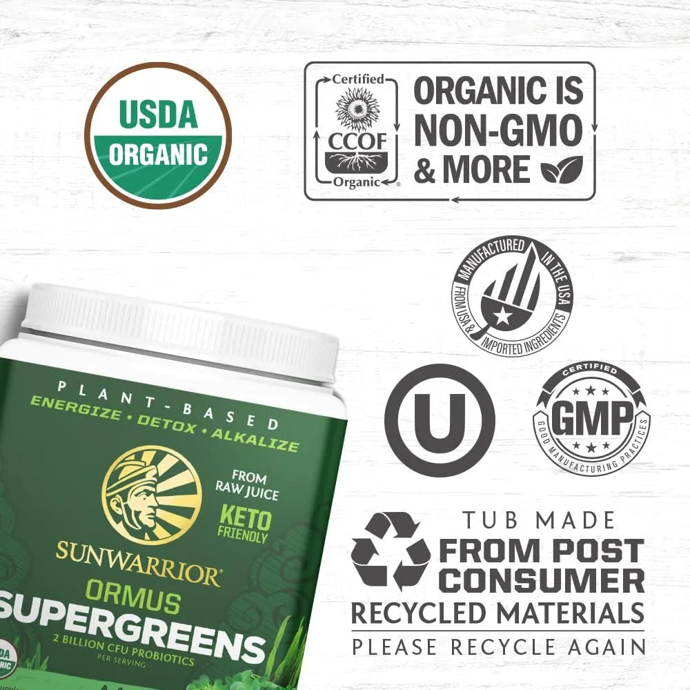 SUNWARRIOR - Sunwarrior Organic Ormus Supergreens Natural 225Gr. - The Red Vitamin MX - Suplementos Alimenticios - {{ shop.shopifyCountryName }}