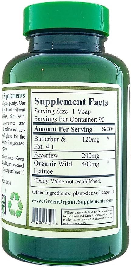 Green Organic Supplements Butterbur 90 Capsulas 2 Pack