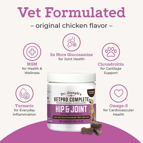 DR. JOSEPH'S - Dr. Joseph's VetPro Complete Dog Hip and Joint Chicken Flavored 60 Masticables - The Red Vitamin MX - Cuidado De Cadera Y Articulaciones Para Perros - {{ shop.shopifyCountryName }}