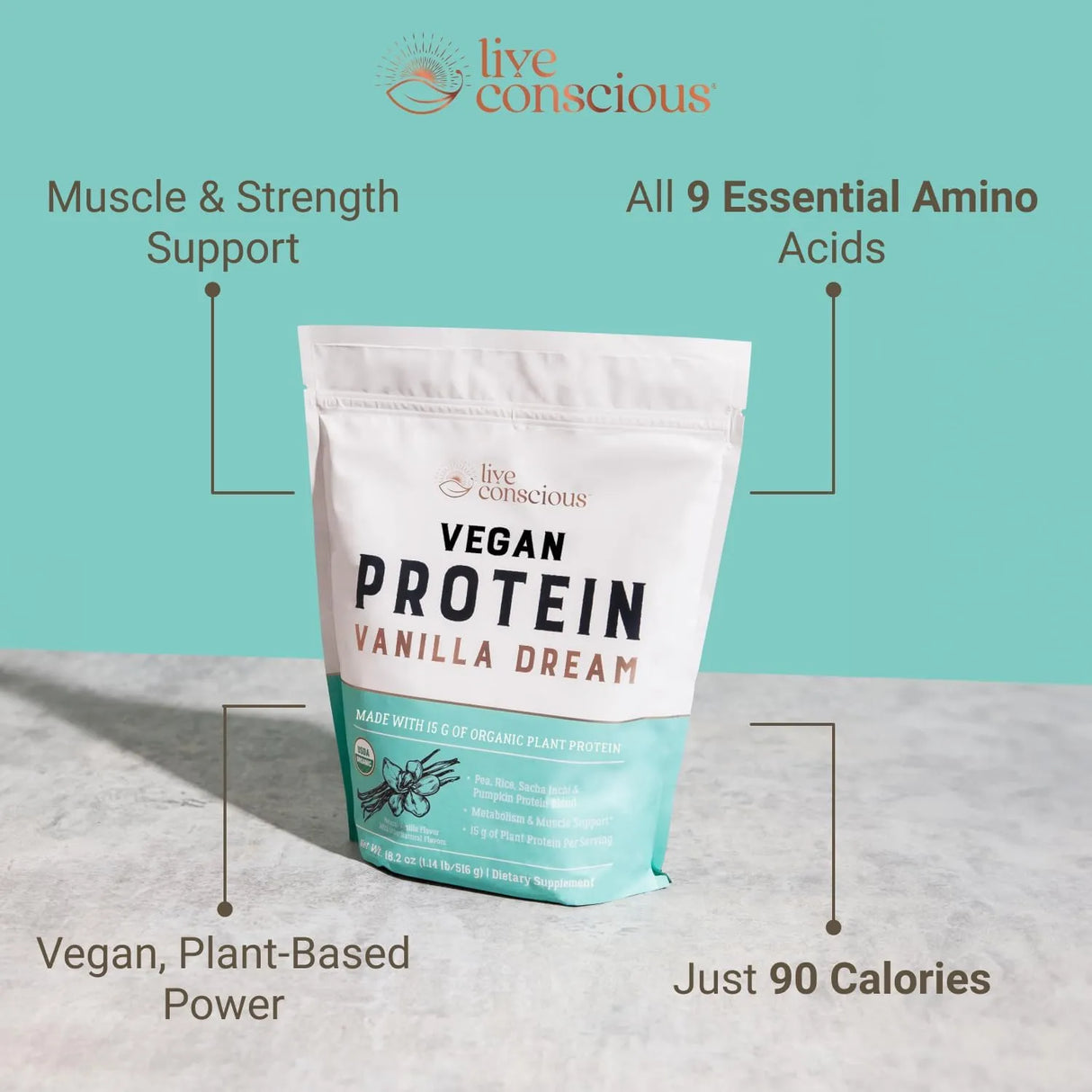 LIVE CONSCIOUS - Live Conscious Vegan Pea Protein Powder Vanilla Dream Flavor 520Gr. - The Red Vitamin MX - Suplementos Alimenticios - {{ shop.shopifyCountryName }}