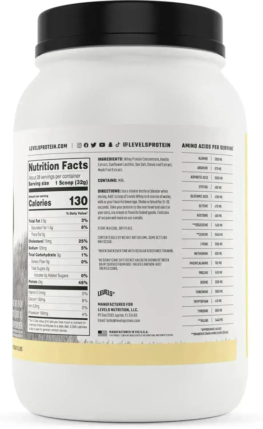 LEVELS - Levels Grass Fed Whey Protein Powder Vanilla Bean 2Lb. - The Red Vitamin MX - Suplementos Alimenticios - {{ shop.shopifyCountryName }}