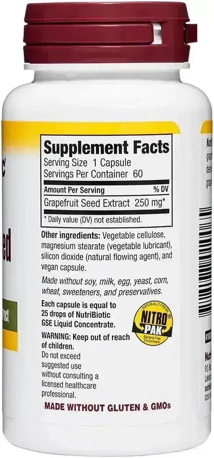 NUTRIBIOTIC - NutriBiotic Grapefruit Seed Extract 250Mg. 60 Capsulas - The Red Vitamin MX - Suplementos Alimenticios - {{ shop.shopifyCountryName }}