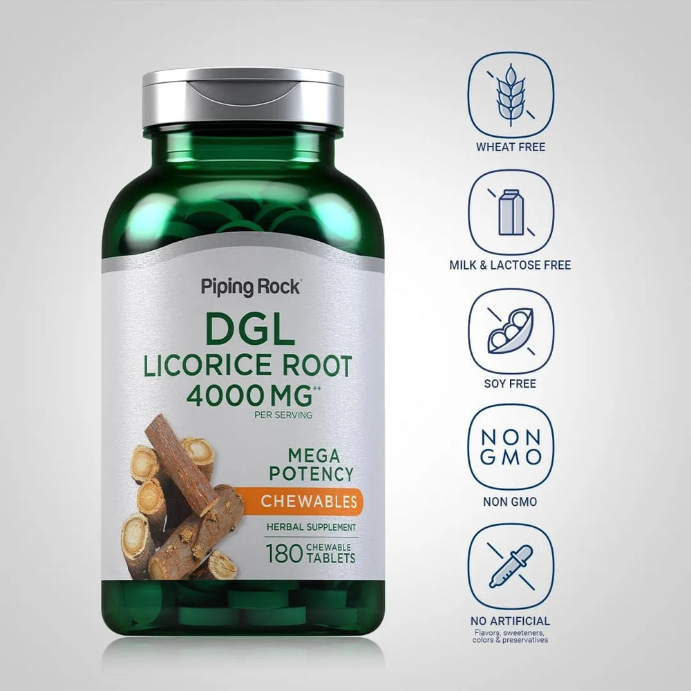 PIPING ROCK - Piping Rock DGL Licorice Root 4000Mg. 180 Tabletas Masticables - The Red Vitamin MX - Suplementos Alimenticios - {{ shop.shopifyCountryName }}