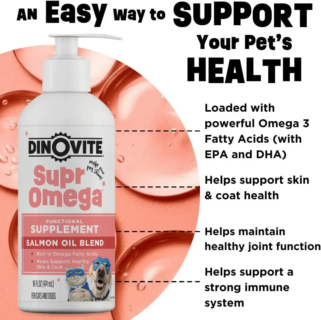 DINOVITE - Dinovite SuprOmega Wild Caught Salmon Oil for Dogs & Cats 16 Fl.Oz. - The Red Vitamin MX - Aceite De Pescado Para Perros - {{ shop.shopifyCountryName }}
