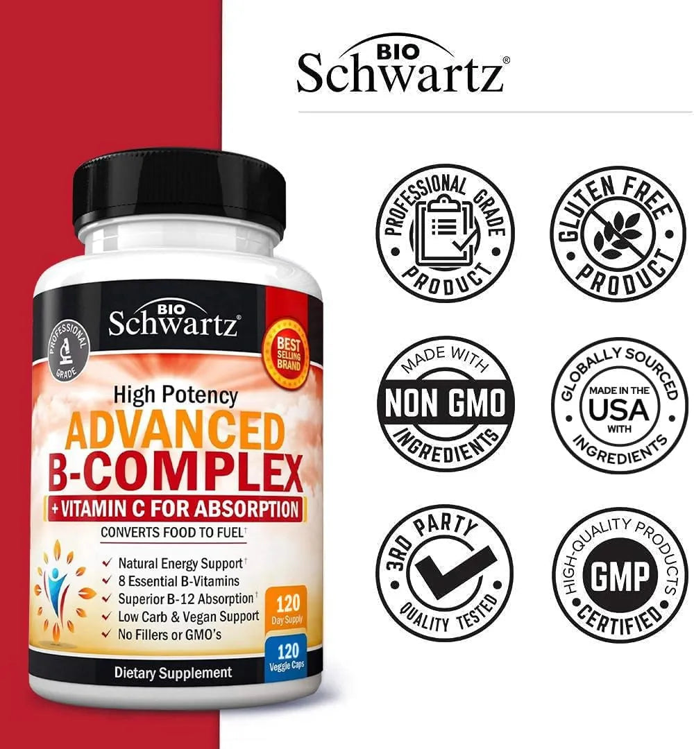 BIO SCHWARTZ - BioSchwartz Vitamin B Complex with Vitamin C 120 Capsulas - The Red Vitamin MX - Suplementos Alimenticios - {{ shop.shopifyCountryName }}