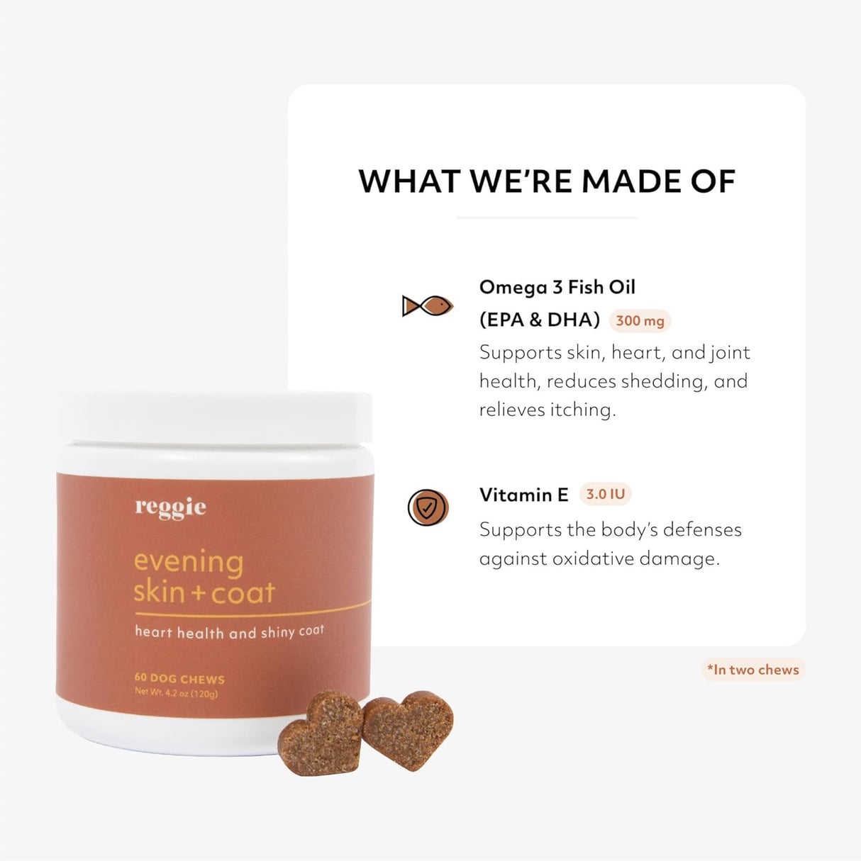 Reggie Evening Skin + Coat Supplements for Dogs 60 Masticables