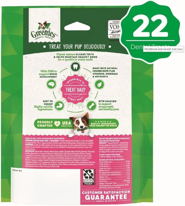 GREENIES - Greenies Puppy Teenie Size Natural Dental Dog Treats 22 Piezas - The Red Vitamin MX - Cuidado Dental Para Perros - {{ shop.shopifyCountryName }}