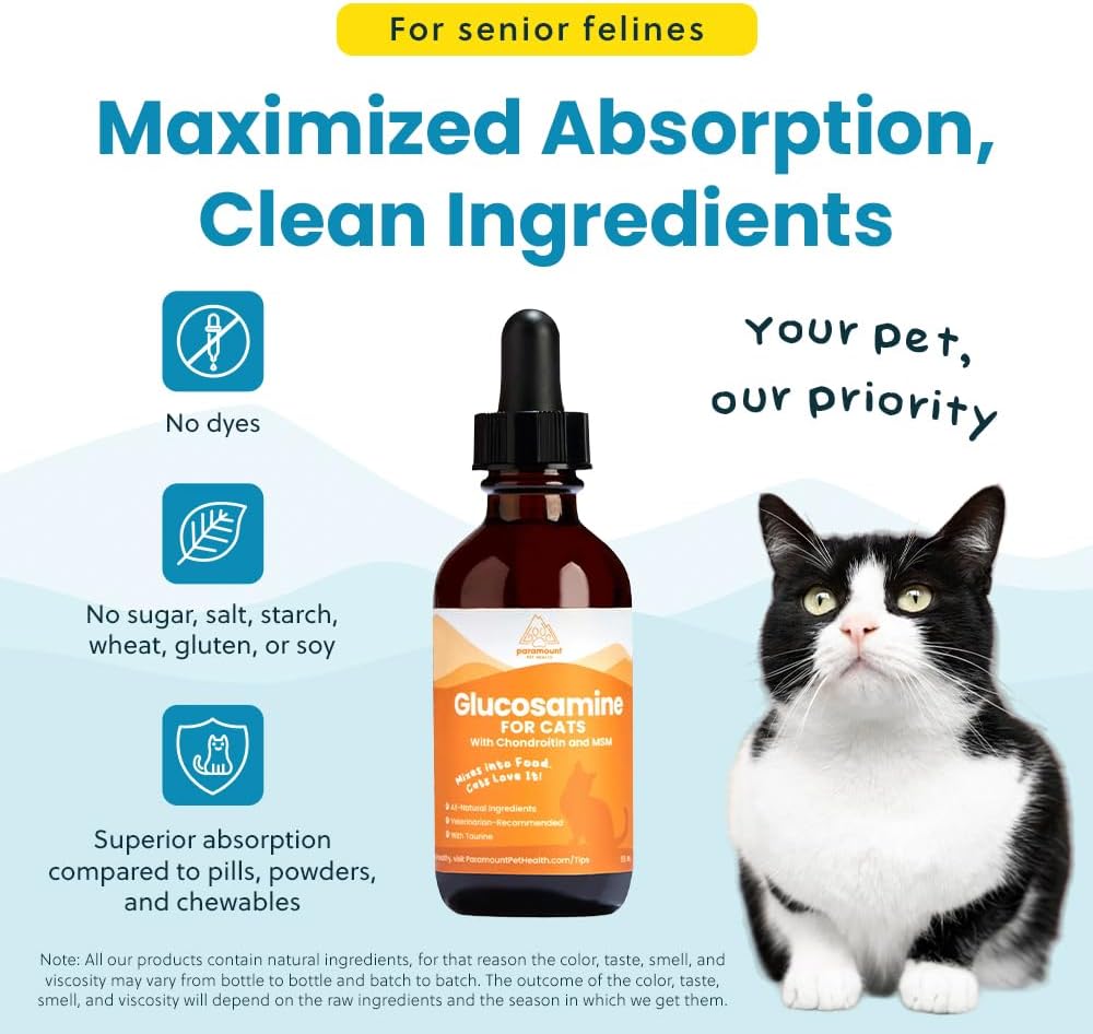 Paramount Pet Health 100% Natural Liquid Glucosamine Chondroitin with MSM for Cats 2 Fl.Oz.