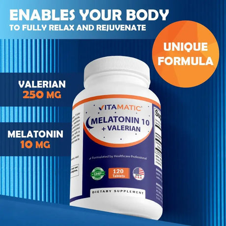 VITAMATIC - Vitamatic Melatonin 10Mg. with Valerian Root 4:1 Extract 120 Tabletas - The Red Vitamin MX - Suplementos Alimenticios - {{ shop.shopifyCountryName }}