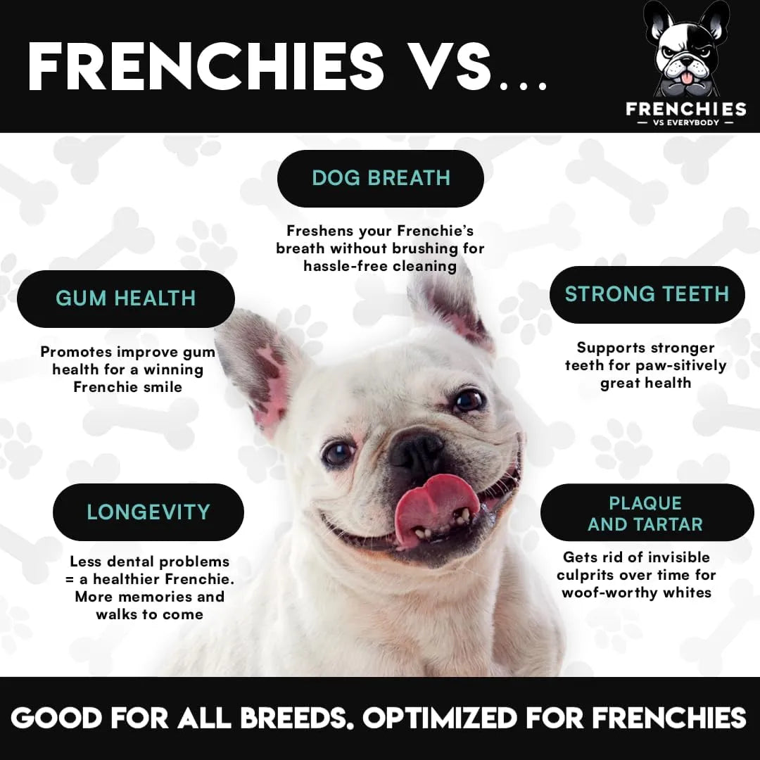 FRENCHIES VS EVERYBODY - Frenchies vs Everybody French Bulldog Optimized Dog Teeth Cleaning Powder 60 Servicios - The Red Vitamin MX - Cuidado Dental Para Perros - {{ shop.shopifyCountryName }}