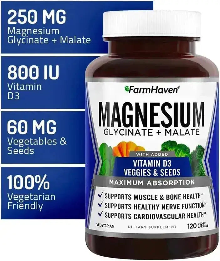 FARMHAVEN - FarmHaven Magnesium Glycinate & Malate Complex 120 Capsulas - The Red Vitamin MX - Suplementos Alimenticios - {{ shop.shopifyCountryName }}