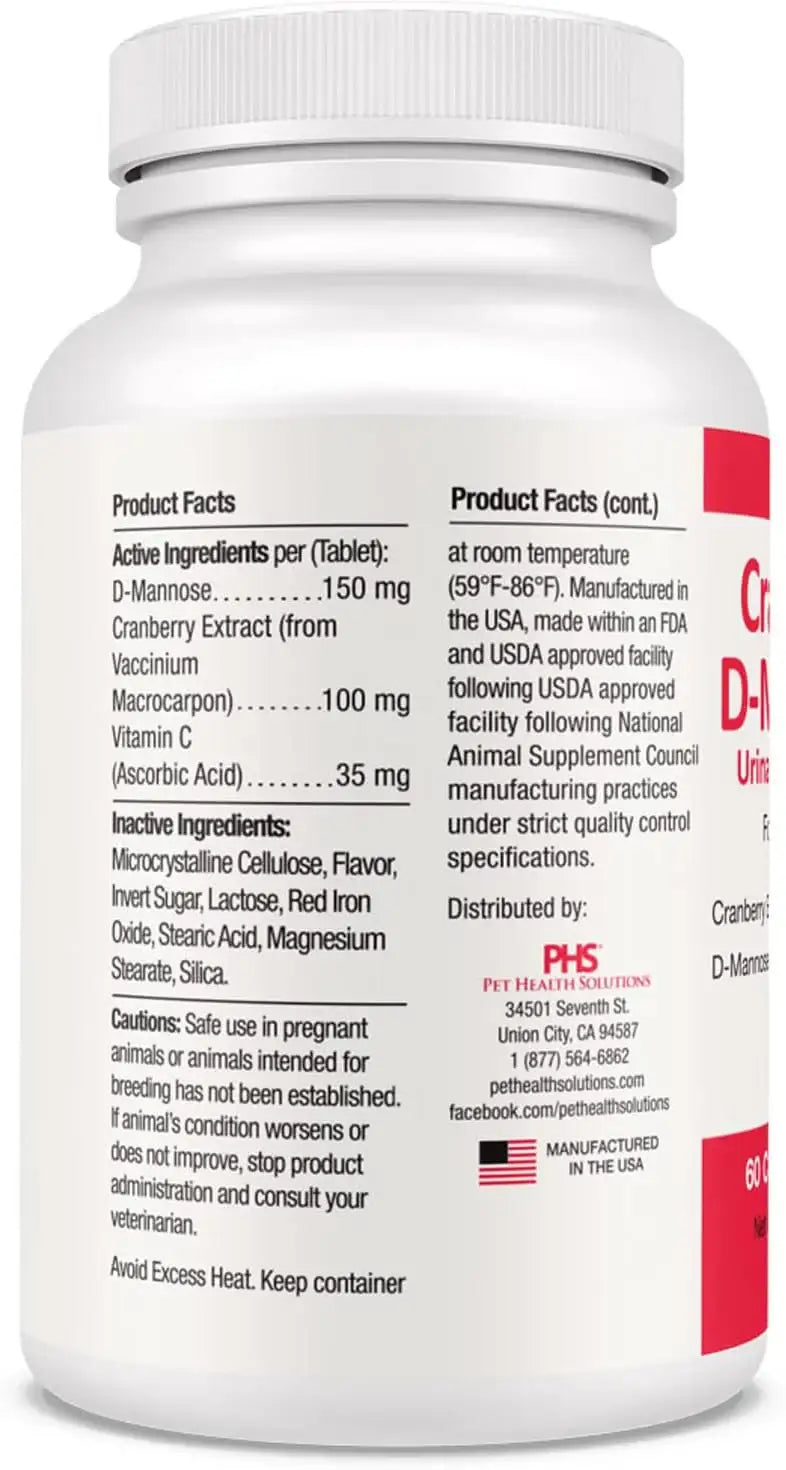 PET HEALTH SOLUTIONS - Pet Health Solutions Cranberry D-Mannose Urinary Tract Supplement for Dogs 60 Tabletas Masticables - The Red Vitamin MX - Salud De Tracto Urinario Para Perros - {{ shop.shopifyCountryName }}