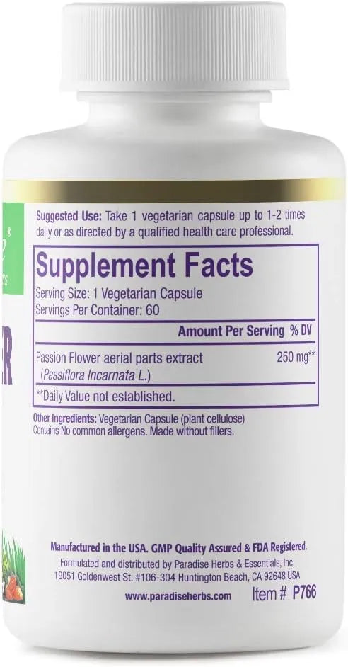 PARADISE HERBS - Paradise Herbs Passion Flower 60 Capsulas - The Red Vitamin MX - Suplementos Alimenticios - {{ shop.shopifyCountryName }}