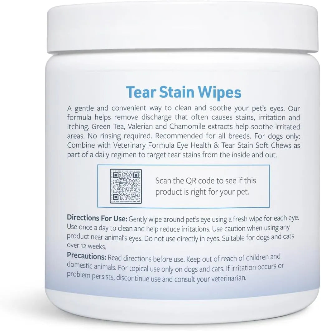 VETERINARY FORMULA - Veterinary Formula Smart Coat Complex Tear Stain Wipes for Dogs & Cats 100 Toallitas - The Red Vitamin MX - Cuidado De Los Ojos De Los Perros - {{ shop.shopifyCountryName }}