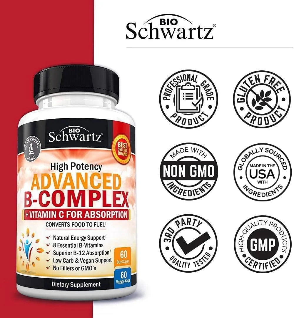 BIO SCHWARTZ - BioSchwartz Vitamin B Complex with Vitamin C 60 Capsulas - The Red Vitamin MX - Suplementos Alimenticios - {{ shop.shopifyCountryName }}