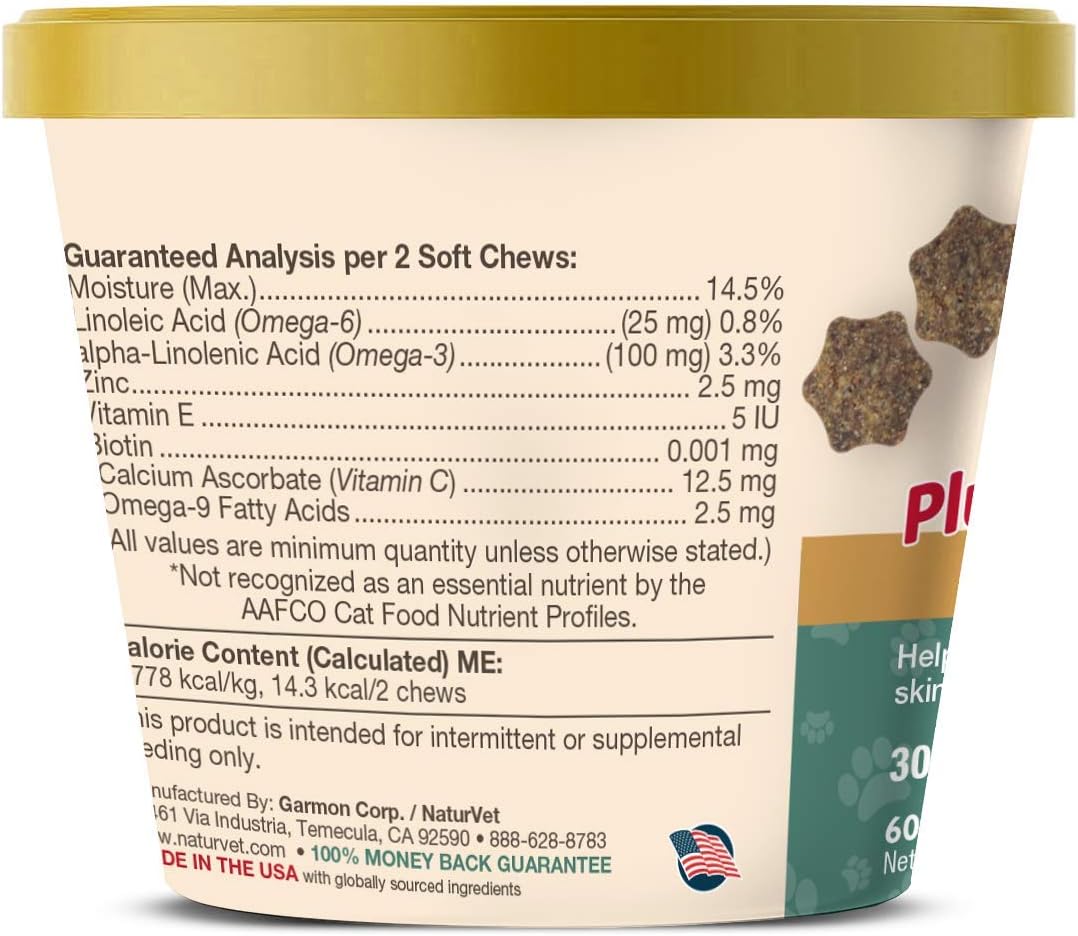 NaturVet Skin & Coat Plus Omegas for Cats 60 Masticables