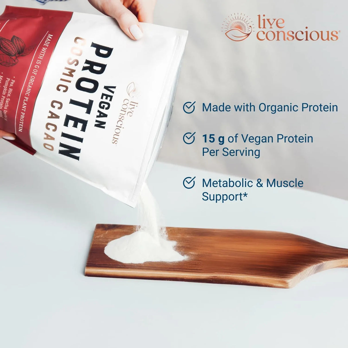 LIVE CONSCIOUS - Live Conscious Vegan Pea Protein Powder Cosmic Cacao 520Gr. - The Red Vitamin MX - Suplementos Alimenticios - {{ shop.shopifyCountryName }}