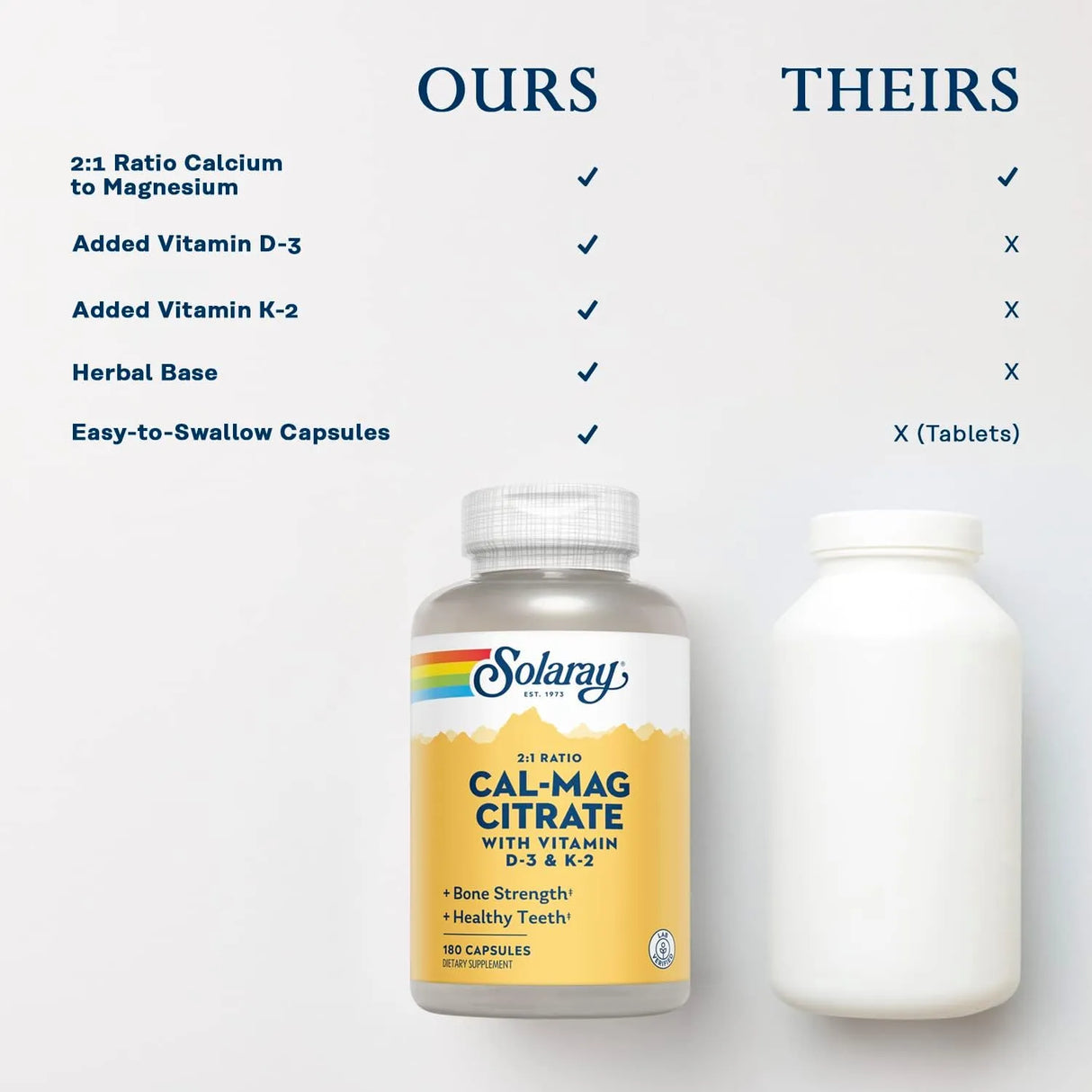 SOLARAY - Solaray Cal-Mag Citrate 2:1 with D-3 & K-2 180 Capsulas - The Red Vitamin MX - Suplementos Alimenticios - {{ shop.shopifyCountryName }}