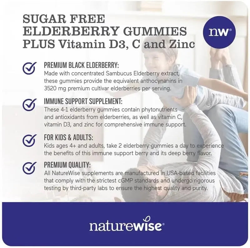 NATUREWISE - NatureWise Sambucus Elderberry Gummies Sugar-Free 90 Gomitas - The Red Vitamin MX - Suplementos Alimenticios - {{ shop.shopifyCountryName }}