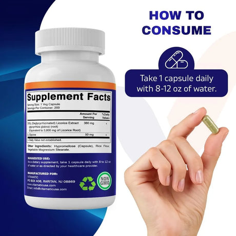 VITAMATIC - Vitamatic DGL Licorice 10:1 Extract 380Mg. 200 Capsulas - The Red Vitamin MX - Suplementos Alimenticios - {{ shop.shopifyCountryName }}