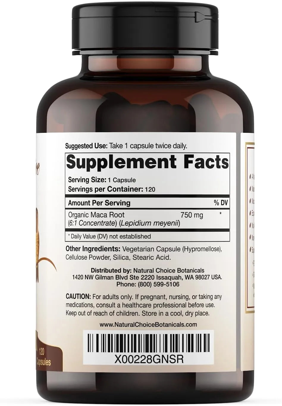 NATURAL CHOICE BOTANICALS - Natural Choice Botanicals Organic Maca Root 120 Capsulas - The Red Vitamin MX - Suplementos Alimenticios - {{ shop.shopifyCountryName }}