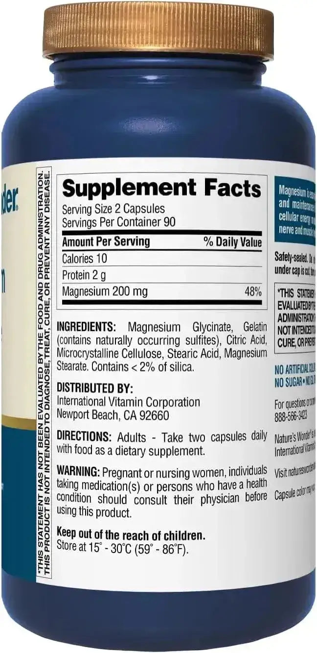 NATURE'S WONDER - Nature's Wonder Magnesium Glycinate 200Mg. 180 Capsulas - The Red Vitamin MX - Suplementos Alimenticios - {{ shop.shopifyCountryName }}