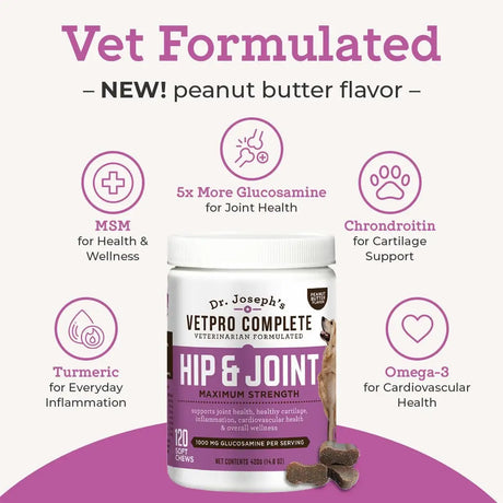 DR. JOSEPH'S - Dr. Joseph's VetPro Complete Dog Hip and Joint Peanut Butter Flavored 120 Masticables - The Red Vitamin MX - Cuidado De Cadera Y Articulaciones Para Perros - {{ shop.shopifyCountryName }}